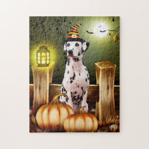 Puzzle Chien dalmate avec sorcière Casquette Halloween id