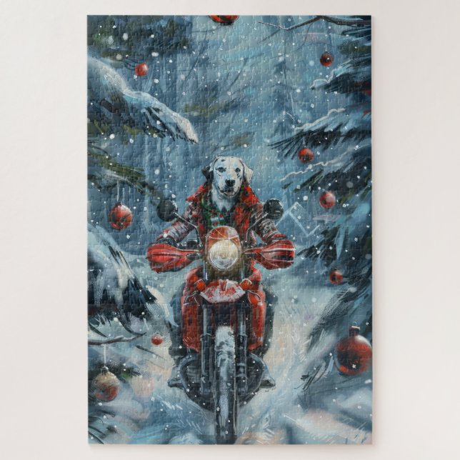 Puzzle Chien Dalmatien à moto Noël (Vertical)