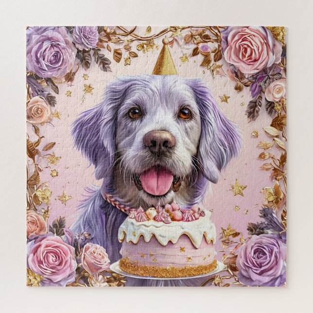 Puzzle Chien d'anniversaire adorable avec gâteau de céléb (Vertical)