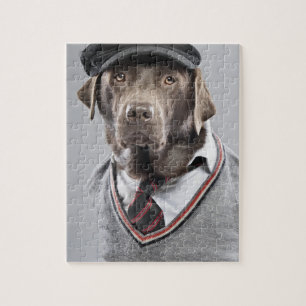 Puzzle Chien dans le chandail et le casquette