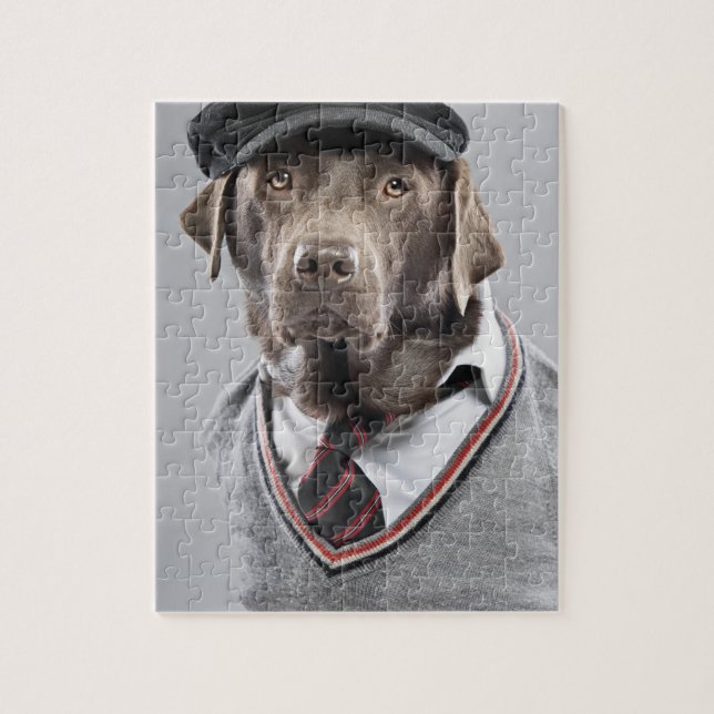 Puzzle Chien dans le chandail et le casquette (Vertical)