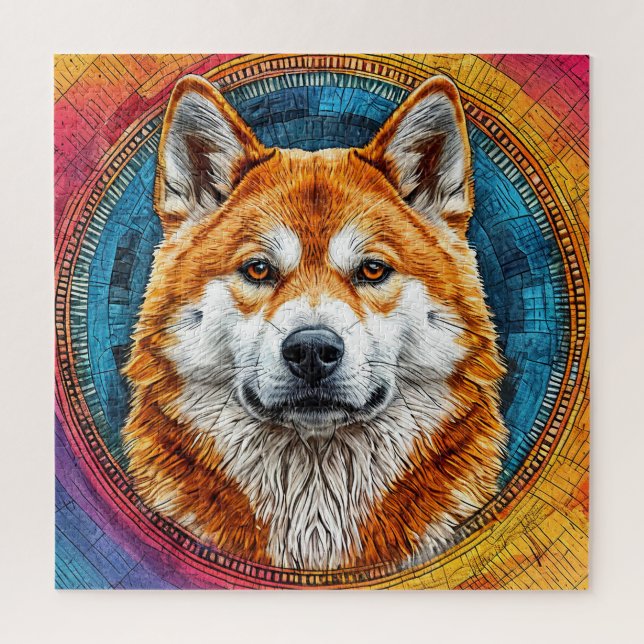 Puzzle Chien dans un motif artistique circulaire (Vertical)