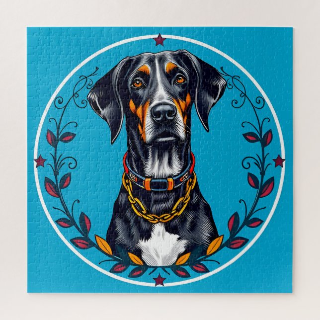Puzzle Chien dans un motif floral circulaire (Vertical)
