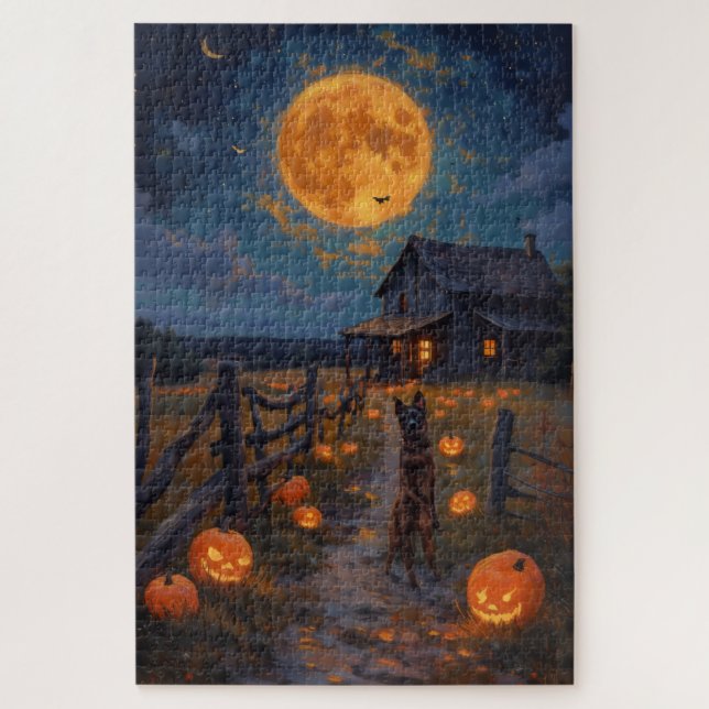 Puzzle Chien de berger australien Ferme hantée Art Hallow (Vertical)