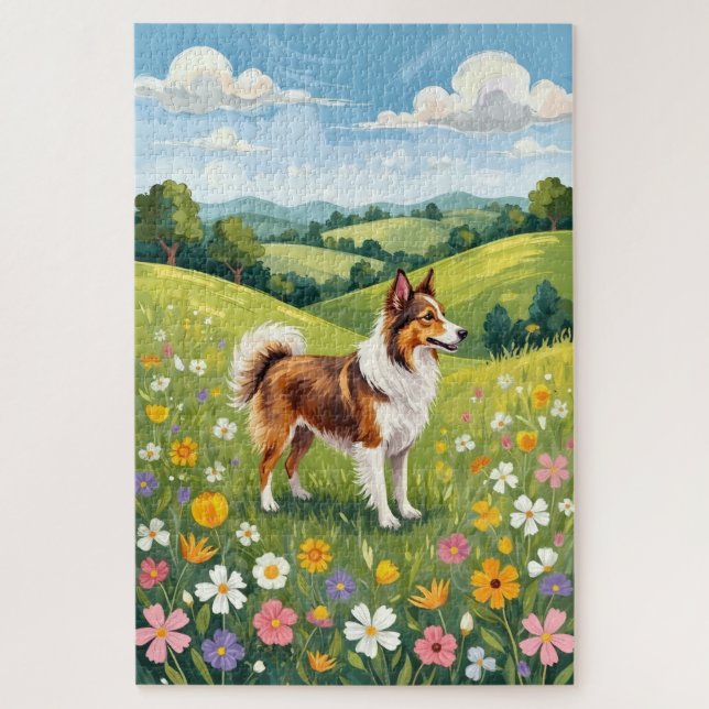 Puzzle Chien de berger des Shetland Printemps Fleurs de P (Vertical)