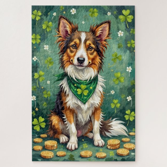 Puzzle Chien de berger des Shetland Saint-Patrick Chanceu (Vertical)