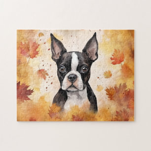 Puzzle Chien de Boston Terrier mignon/automne/automne