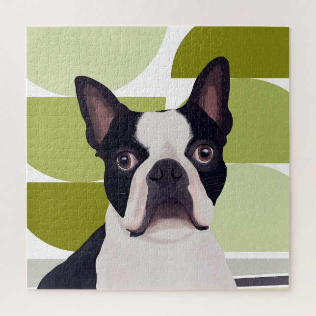 Puzzle Chien de Boston Terrier - Vert géométrique (Vertical)