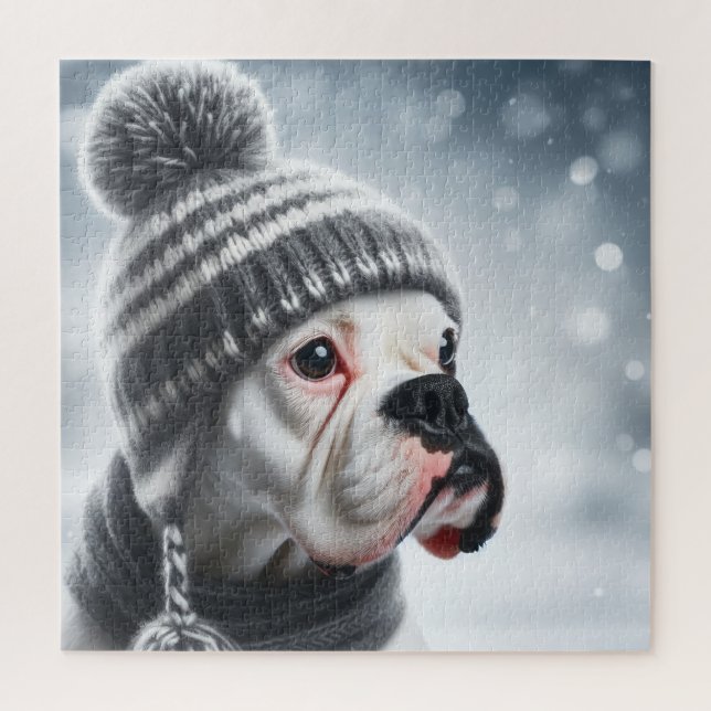 Puzzle Chien de boxe en hiver (Vertical)