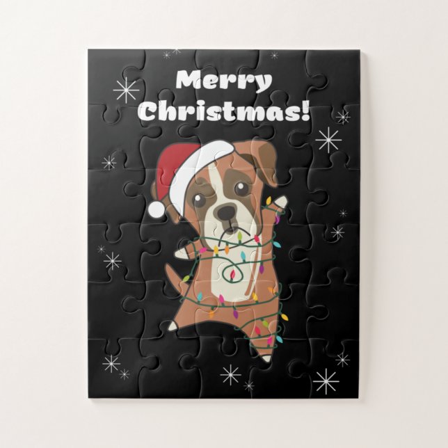 Puzzle Chien de boxe Noël Neige hiver Animaux Chiens Chie (Vertical)