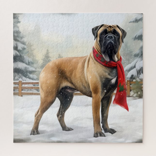 Puzzle Chien de Bullmastiff à Noël de neige (Vertical)