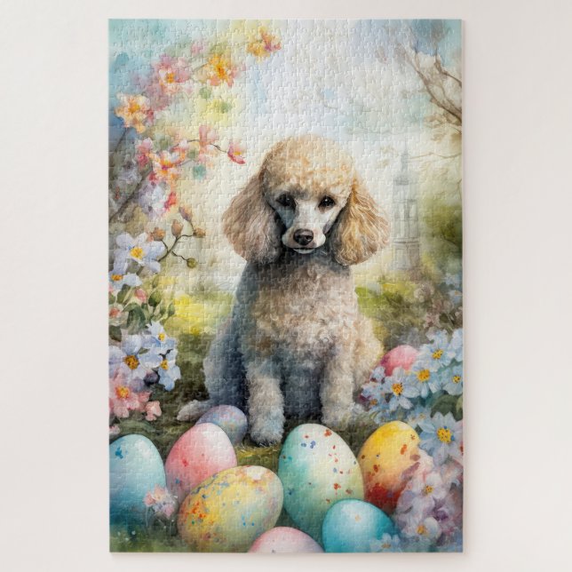 Puzzle Chien de caniche avec Oeufs de Pâques Fête (Vertical)