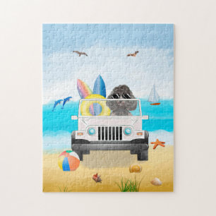 Puzzle chien de caniche Conduire sur la plage 