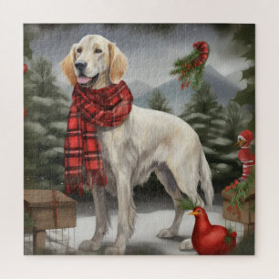 Puzzle Chien de coin anglais en Noël de neige
