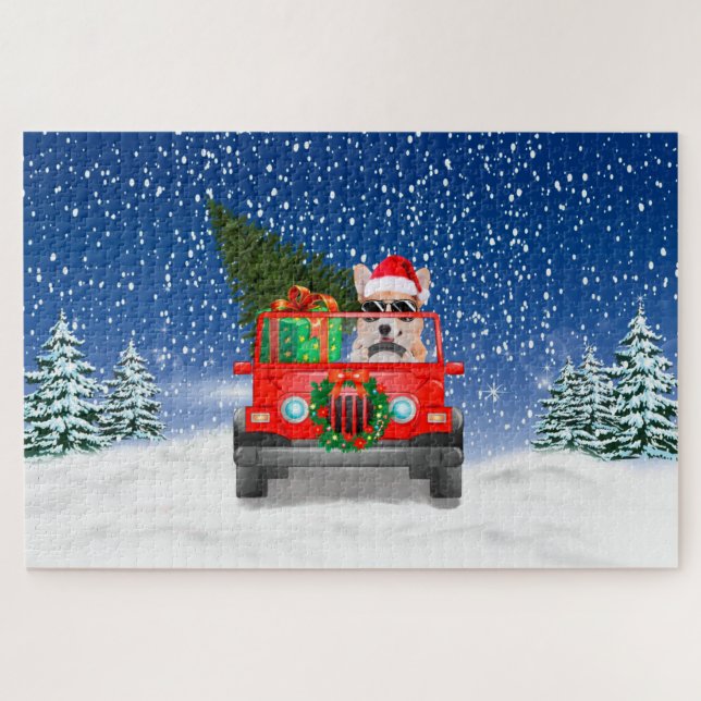 Puzzle Chien de Corgi avec cadeaux de Noël (Horizontal)