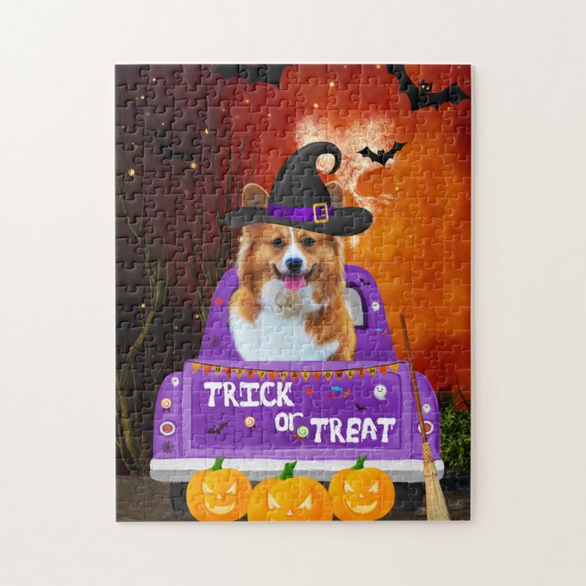 Puzzle Chien de Corgi dans le camion Halloween (Vertical)