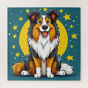 Puzzle Chien de dessin animé joueur avec des couleurs viv