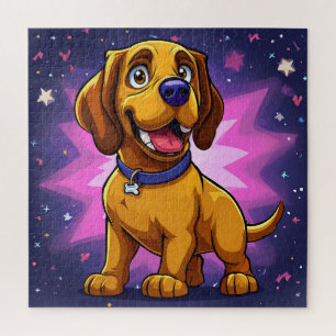Puzzle Chien de dessin jouant avec des couleurs vives