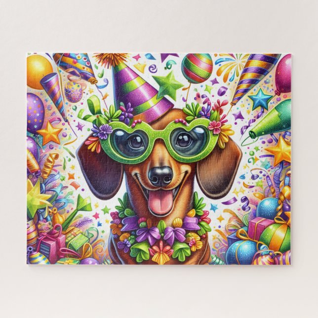 Puzzle Chien de fête coloré (Horizontal)