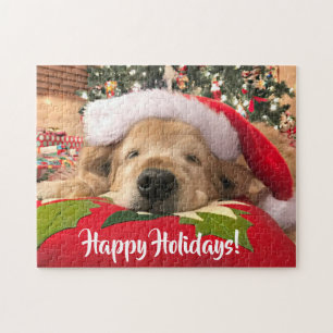 Puzzle Chien de golden retriever de Noël endormi sous