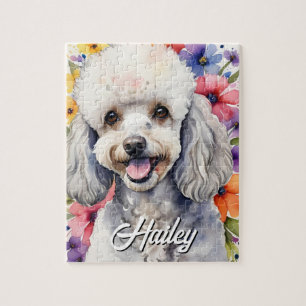 Puzzle Chien de la famille Caniche Aquarelle Floral Color