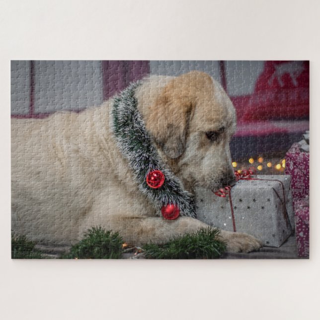 Puzzle Chien de laboratoire mignon Noël  (Horizontal)