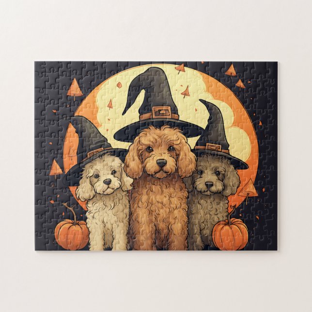 Puzzle Chien de labradoodles mignons/Halloween (Horizontal)
