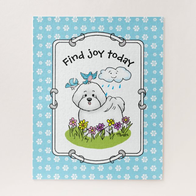 Puzzle Chien de levure Bichon de printemps avec fleurs -  (Vertical)