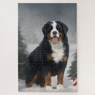 Puzzle Chien de montagne bernois à Noël de neige