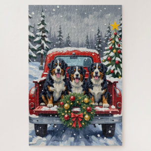 Puzzle Chien de montagne de Berne camion rouge de Noël va