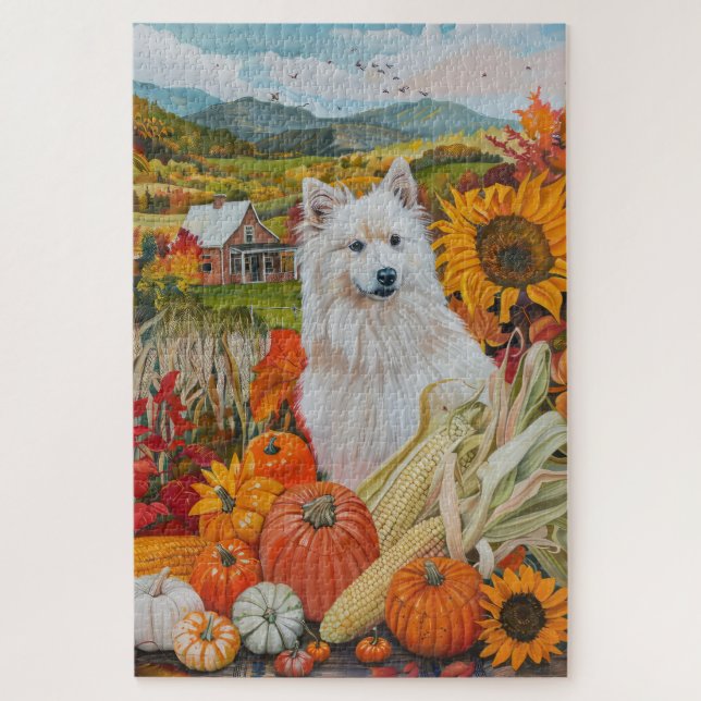 Puzzle Chien de Noël américain Récolte d'automne d'Action (Vertical)