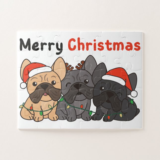Puzzle Chien de Noël français Animaux de Noël Chiens mign (Horizontal)