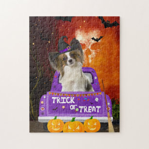 Puzzle Chien de Papillon dans le camion Halloween