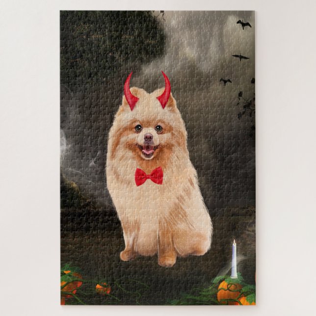 Puzzle Chien de Poméranie en costume Halloween (Vertical)