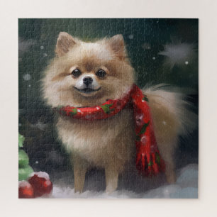 Puzzle Chien de Poméranie en Noël de neige