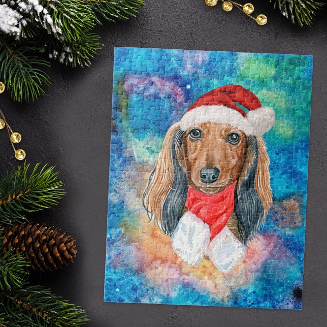 Puzzle Chien de race Dachshund à poil long Noël (Créateur téléchargé)