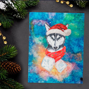 Puzzle Chien de race Husky sibérien Noël