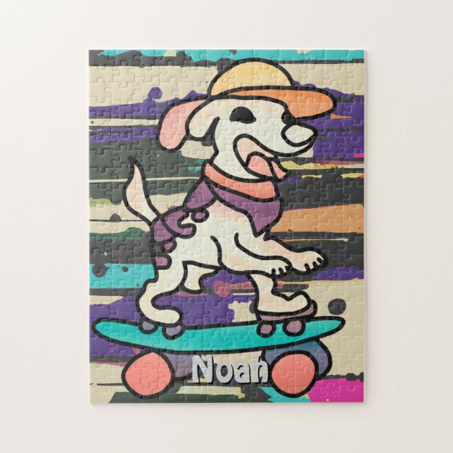 Puzzle Chien de rue rétro sur skateboard | Drôle (Vertical)