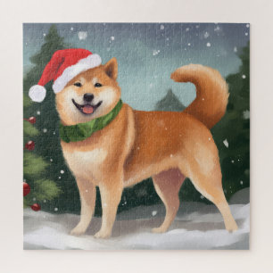 Puzzle Chien de Shiba Inu à Noël de neige