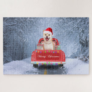 Puzzle Chien de Shiba Inu en neige assis sur un camion de