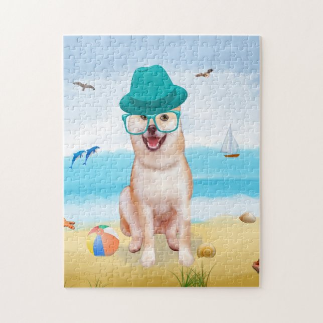 Puzzle Chien de Shiba Inu sur la plage (Vertical)
