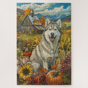 Puzzle Chien de Sibérie Husky Moisson d'automne Thanksgiv