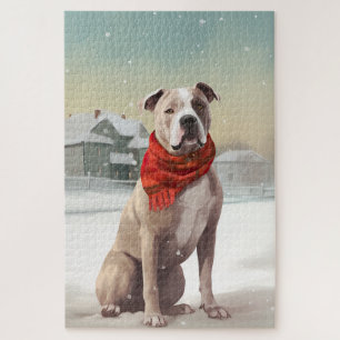 Puzzle Chien de Staffordshire américain dans la neige de
