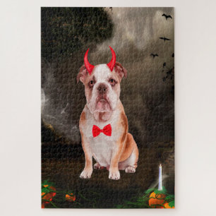 Puzzle Chien de taureau anglais en costume d'Halloween