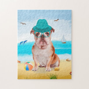 Puzzle Chien de taureau anglais sur la plage