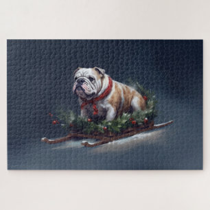 Puzzle Chien de taureau neige hiver