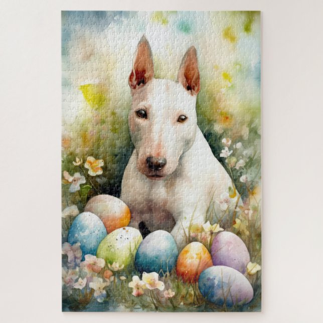 Puzzle Chien de taureau Terrier avec oeufs de Pâques vaca (Vertical)