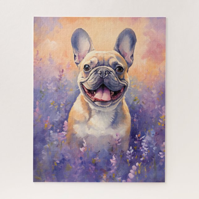 Puzzle Chien de taureaux français dans le champ Lavender (Vertical)