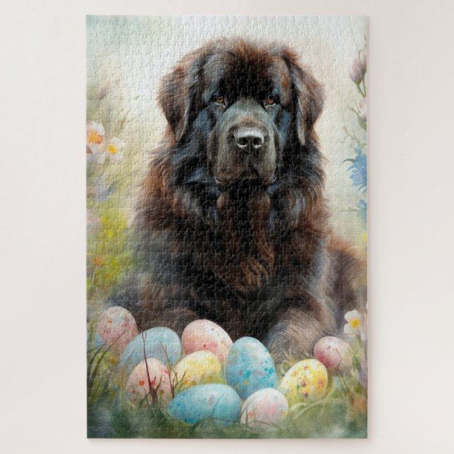 Puzzle Chien de Terre-Neuve avec Vacances de Pâques (Vertical)