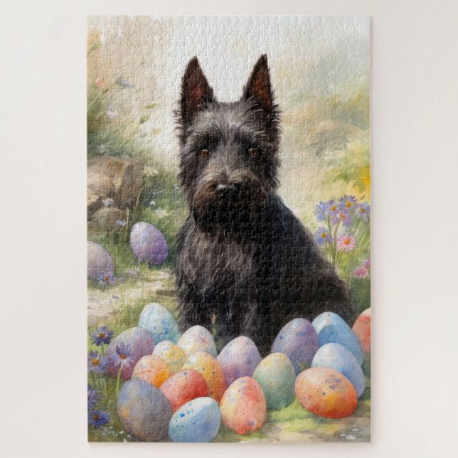Puzzle Chien de Terrier écossais avec oeufs de Pâques vac (Vertical)